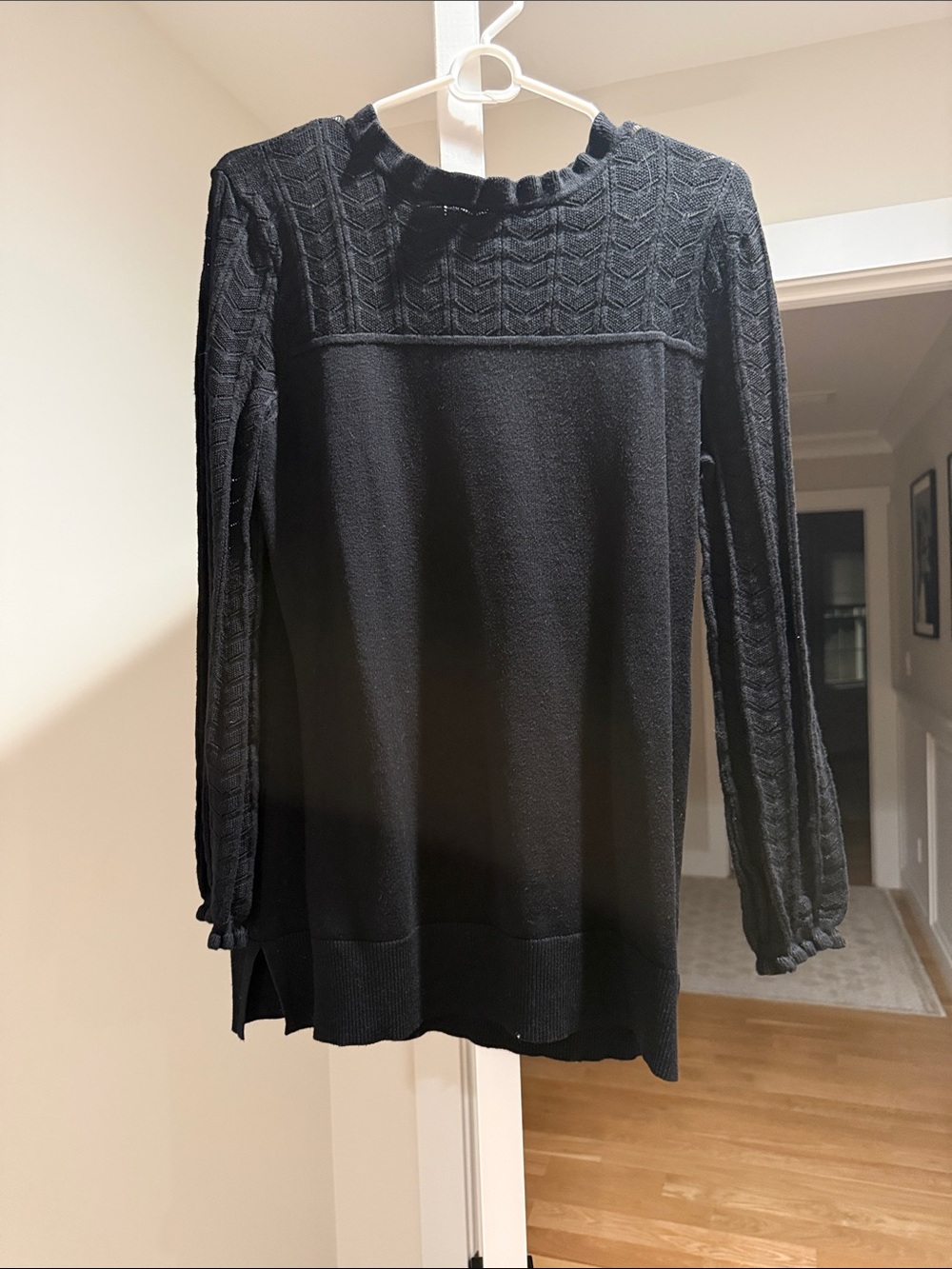 Black Cable-Knit Long Sleeve Tunic Dress